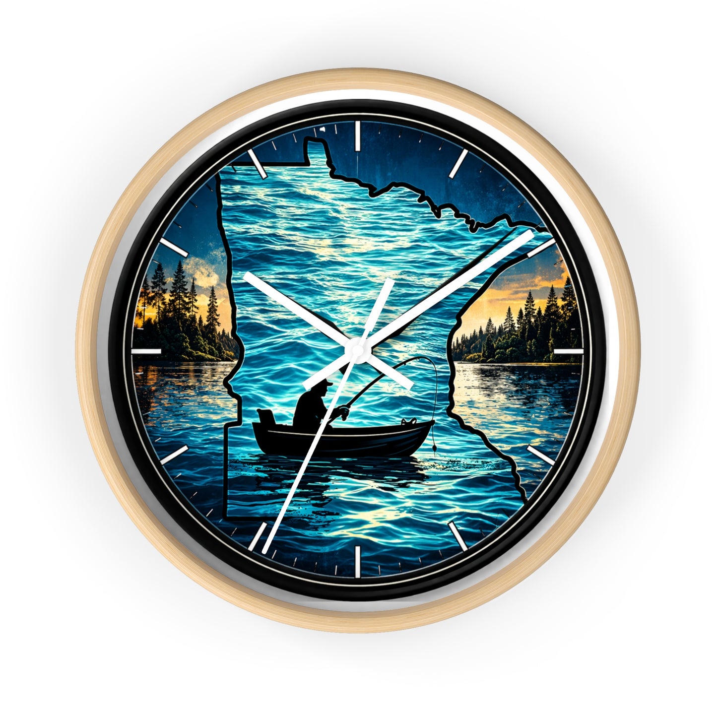 Minnesota Lake Fishing Wall Clock — Silhouette Canoe Sunset Decor