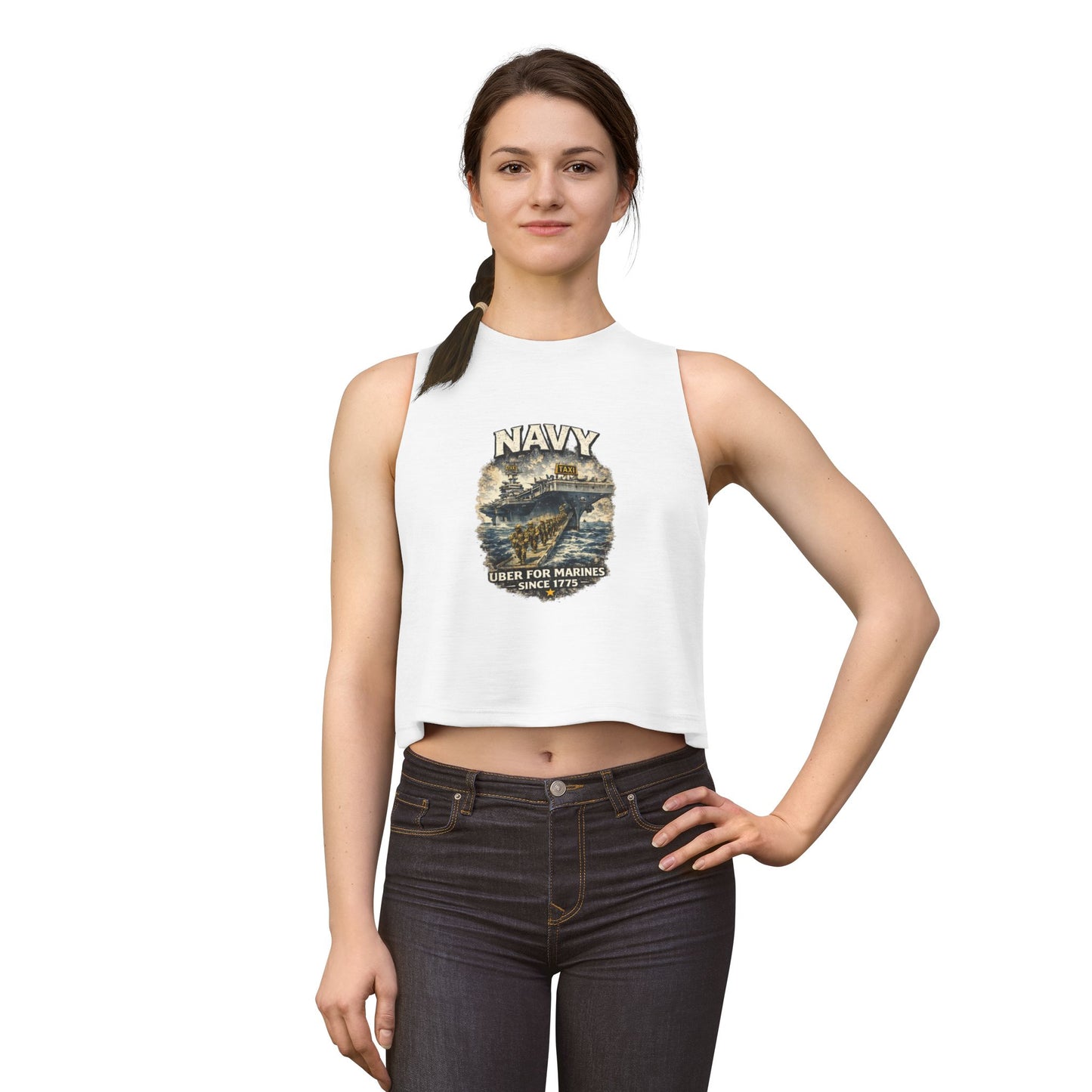 Navy 'Uber for Marines' Women's Cropped Tank Top