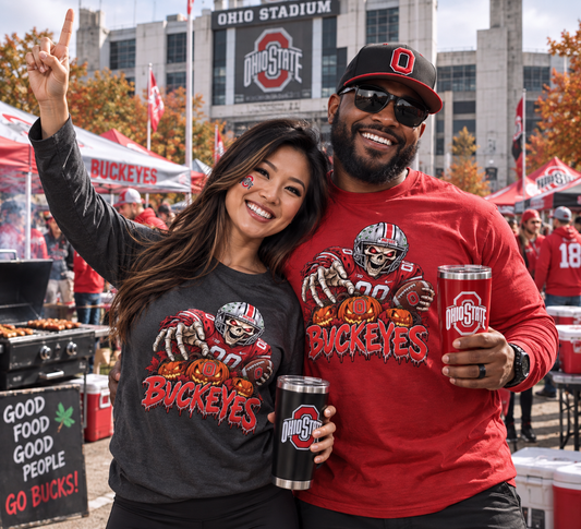 Buckeyes Skeleton Football Long Sleeve Halloween Tee