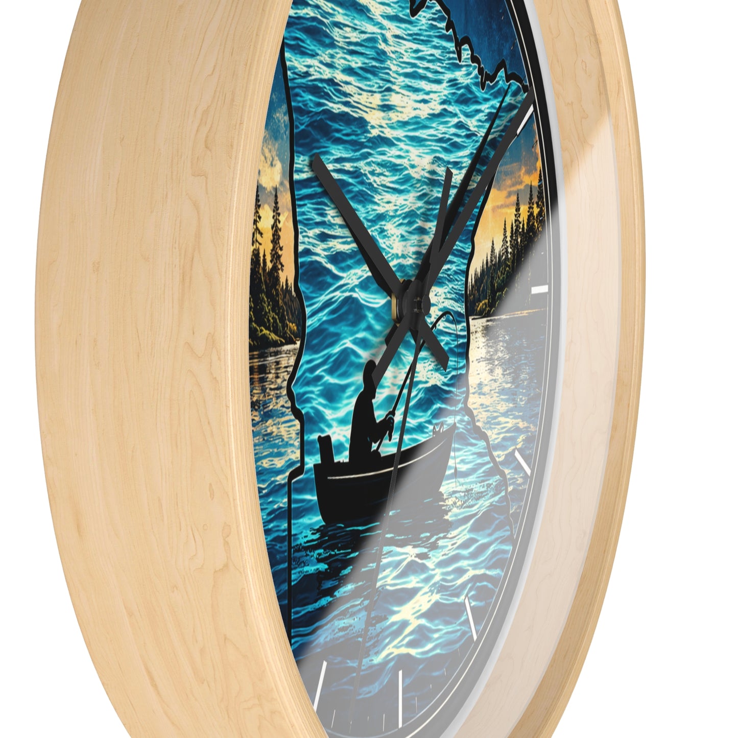 Minnesota Lake Fishing Wall Clock — Silhouette Canoe Sunset Decor